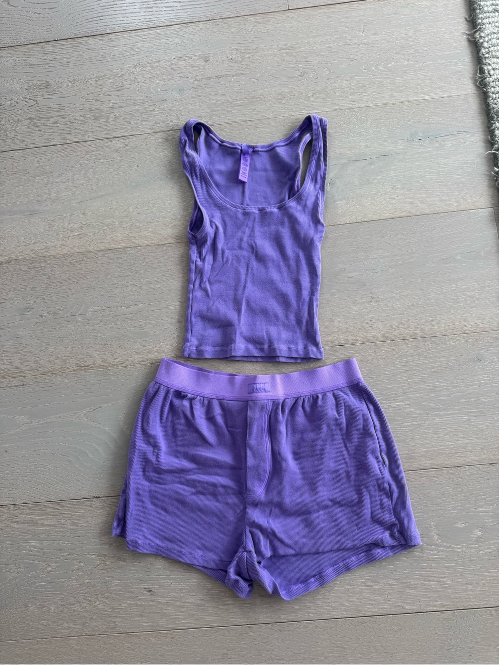 Skims Purple Ribbed Tank Top & Lounge Shorts Set - Women